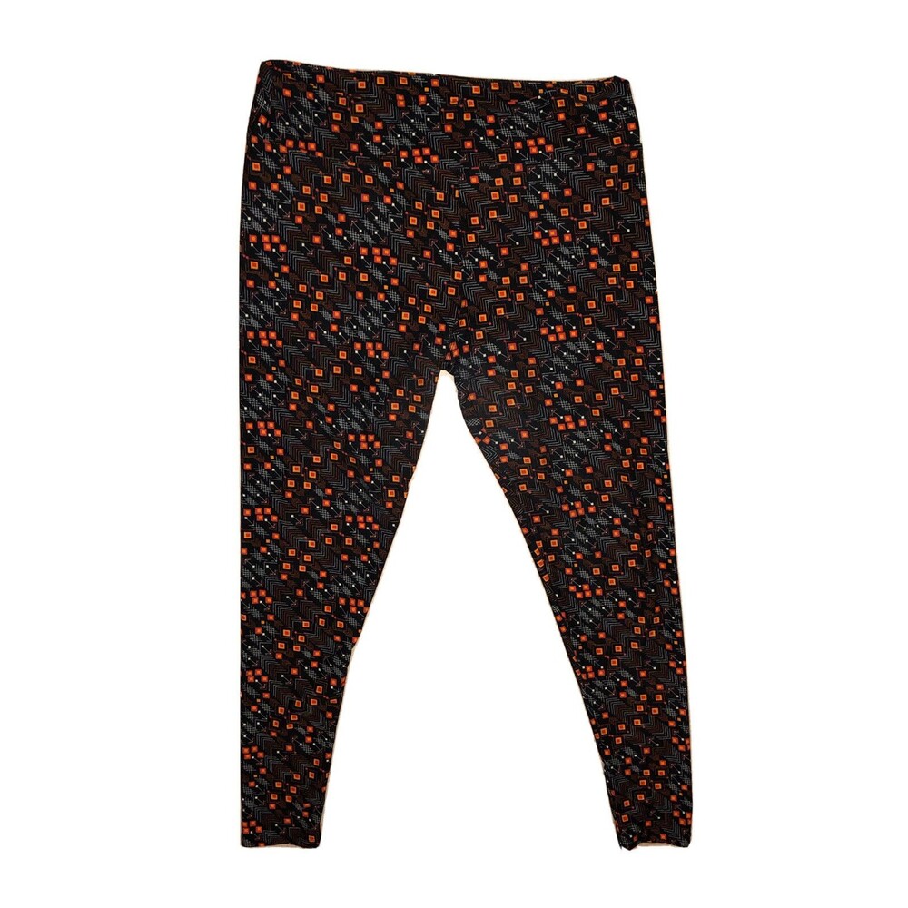 LuLaRoe Leggings Tall and Curvy TC Black Orange Geometric Diamonds Arrows AAA9